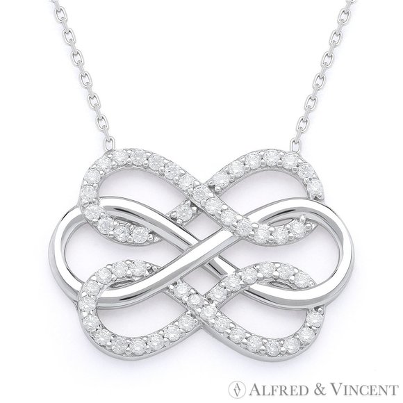 Triple-Infinity CZ Crystal Charm Pendant in .925 Sterling Silver w/ Rhodium - Picture 2 of 2